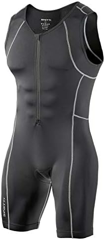 Spotti Men's Triathlon Tri Suit, Sleeveless Quick Dry Skinsuit - Triathlon Race Suit with Extended Zippers and Pockets, Breathable & Durable