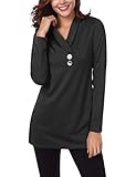 BAISHENGGT Women's Casual Shawl Collar Button Tunic Top Large Dark Grey
