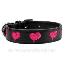 Mirage Pet Products Embroided Heart Pet Collar, Medium
