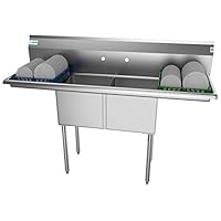 KoolMore 2 Compartment Stainless Steel NSF Commercial Kitchen Prep & Utility Sink with 2 Drainboards - Bowl Size 15" x 15" x 12", Silver