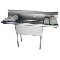 KoolMore 2 Compartment Stainless Steel NSF Commercial Kitchen Prep & Utility Sink with 2 Drainboards - Bowl Size 15" x 15" x 12", Silver