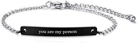 Personalized You are My Person Initial Bar Bracelet Gold Silver Rose Gold Plated Dainty Jewelry for Wife Mama