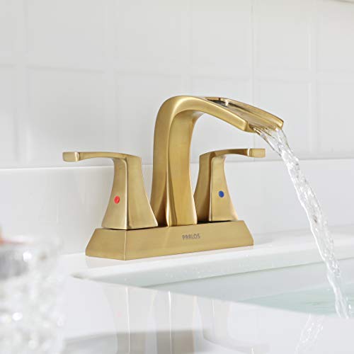 PARLOS 2 Handles Waterfall Bathroom Faucet with Pop-up Drain and Faucet Supply Lines, Brushed Gold, Doris 1406808