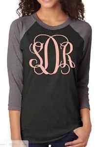 Monogrammed Personalized Women's 3/4 Raglan Sleeve T-Shirt Baseball, Grey/Black
