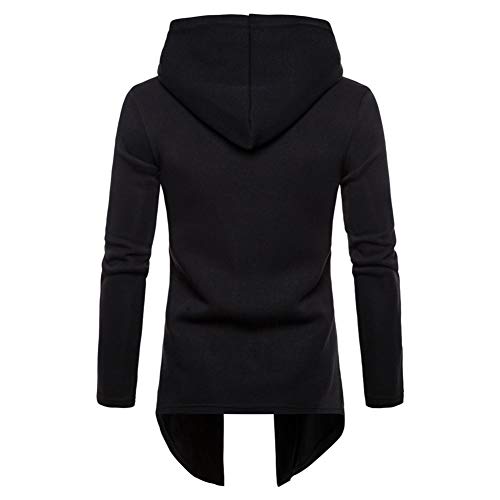 Men Long Knit Sweater Long Sleeve Open Front Trench Coat Sweatshirt Solid Cardigen Hooded by Lowprofile Black - Thumbnail 2