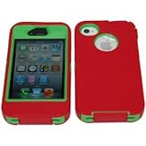 Iphone 4 4S Body Armor Defender - Comparable to Otterbox Defender (Red on Green)