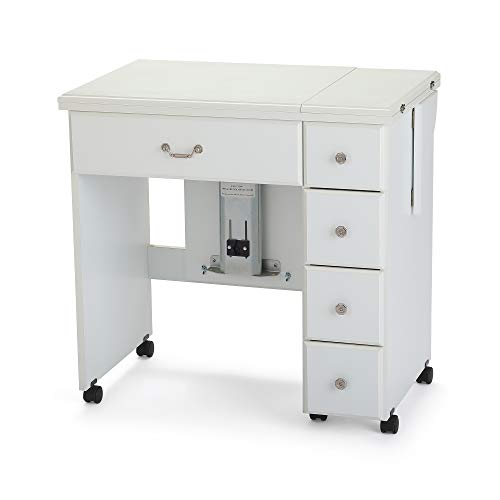 Arrow 901 Auntie Sewing, Cutting, Quilting, and Crafting Portable Sewing Table with Wheels and Airlift, White Finish