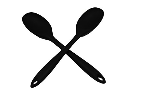 Two Large Spoon Silicone Kitchen Utensils, Made Of FDA Grade, BPA Free Silicone, Heat Resistant Up To 450 Degrees Fahrenheit, Non Stick Stain & Odor Resistant, Dishwasher Safe - Black