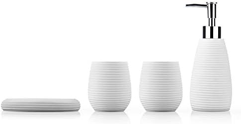 Fimary Resin Bathroom Accessories Set White-Including 4 Piece Bathroom Accessories Set Soap Dispenser,Toothbrush Holder,Tumbler,Soap Dish