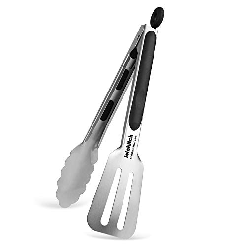 Joinkitch Premium 9-inch Stainless Steel Locking Cooking Tongs, Kitchen Clamps, Sturdy, High Resistant Heat Tongs - Great for Cooking, Serving.