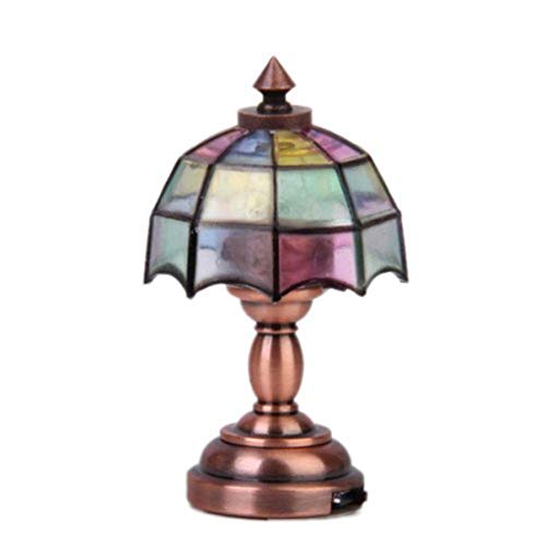 VOSAREA 1/12 Puppenhaus Miniatur Regenschirm Form Lampenschirm LED Schreibtischlampe Büro Tisch Lesen Bücher Lampe Auf…
