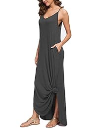 Vestido de verano para dama, casual, suelto, para playa, con estampado liso, largo, con bolsillo