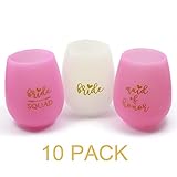 Gift set of 10 Bridesmaids Cups | 1 Maid of Honor, 1 White Bride and 8 Pink Bride Squad Cups with Gold Print | Wedding, Bachelorette and Bridal Party Favors | Bridesmaids Gifts by Mihan Merchandise