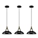 Salking Metal Industrial Pendant Light, Vintage Barn Hanging Lamp, Modern Iron Pendant Lighting, Oil Rubbed Black Finish, Ceiling Light/Dining Room Lamp - 3 Pack