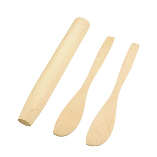 Rolling Pin - 3 In 1 Wooden Stick Dumplings Wrapper Skin Maker Rolling Pin Set - Vintage Pastry Thin Metal Back Italian Hanger Japanese Decorative Stainless Wood Therapy Classic Kids Embossed - Thumbnail 3