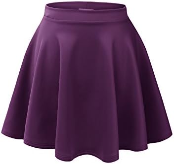 UU Fashion Womens Plus Size Basic Versatile Stretchy Flared Skater Skirt (1X, WB1034_EGGPLANT)