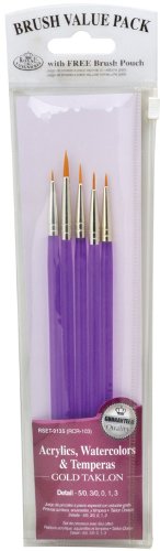 Royal & Langnickel Royal Zip N' Close Gold Taklon Acrylic Handle Detail 5-Piece Brush Set