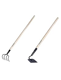 gardenall Herramientas de jardín Set incluyendo Refuse Cultivador y azada forjada (con 48" duro Mango de madera