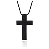 Xianli Wang Jewelry Wide Simple Cross Pendant Necklace for Men Women Boy Girl Stainless Steel Black