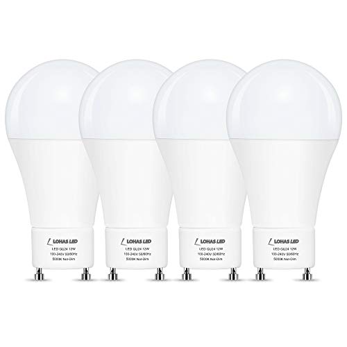 Photo 1 of LOHAS GU24 Base Light Bulb, 1200Lumen Daylight 5000K LED Bulb 12Watt, 75W-100W Halogen Light Equivalent A19 Shape for Ceiling Fan, Twist Lock GU24 Base Bulb for Home Lighting, Non-Dimmable,4 Pack