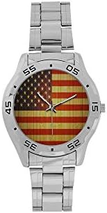 Red White Blue Star Stripe United States USA American Flag Men's Stainless Steel Analog Watch
