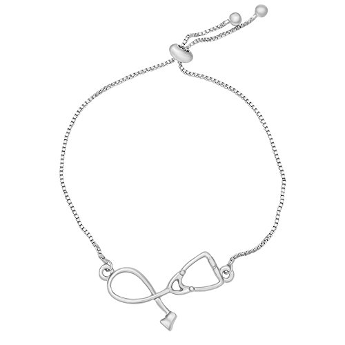 SENFAI 10K Gold Plated Stethoscope Wristband Hand Chain Bracelet RN graduation Gift (Silver)