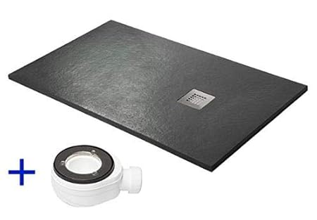 Duschwanne, Silex - Harz Duschwanne, flach schiefergrau RAL 7016, Grauer Schiefer, 90X120