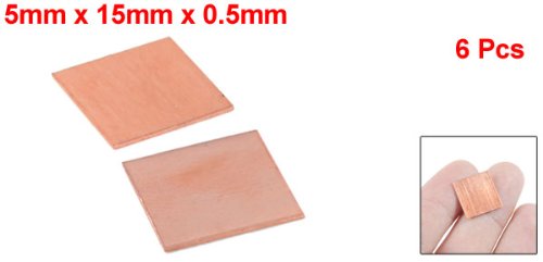 uxcell 15mm x 15mm x 0.5mm Notebook Laptop GPU CPU Heatsink Copper Pad 6 Pcs