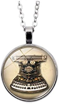 Typewriter art pendant, typewriter necklace, typewriter jewelry, writer necklace, gift for writer (Silver)