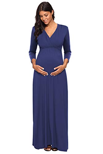 Jezero Women's Ruched Maternity and Nursing long-sleeve Dress with Adjustable Waist Tie in Regular