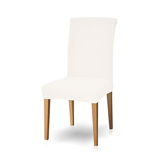 subrtex Stretch Dining Chair Covers Elastic High Back Dining Room Chair Cover, Machine Washable Parson Chair Protector for Party (Set of 4, Cream)