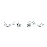 925 Sterling Silver Crystal Flower Vine Design Cuff Earrings