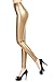 ZUUC Women’s Faux Leather PU Slim Stretch High Waisted Leggings Skinny Pants (L, Gold)