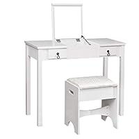 Coedfa Women Vanity Table with Flip Top Mirror, Makeup Dressing Table Writing Desk with 2 Sliding Drawers & Removable Jewelry Organizer with 9 Compartments, Easy Assembly (White 35.4x15.8x29.5in)
