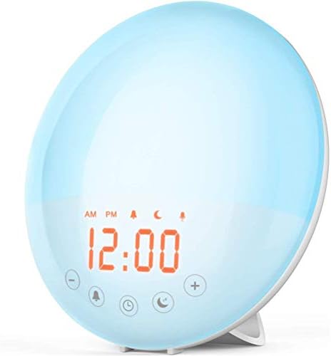 アップグレード済み 目覚ましライト目覚まし時計 日の出 日没シミュレーション付き Fmラジオ デュアルアラームベッドサイドナイトランプスヌーズ機能7ナチュラルサウンド7カラフルな雰囲気ランプusb電話充電ポート 期間限定送料無料 理想的なギフト