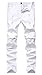 Qazel Vorrlon Men's White Biker Jeans Slim Straight Stretch Skinny Fit Moto Denim Jeans White A 30