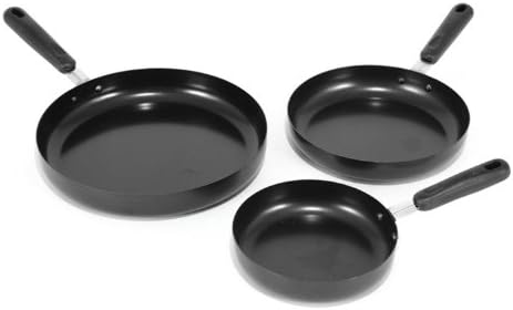 Heuck 32011 HL Classics Series 3-Piece Heavy-Weight Carbon Steel Non-Stick Skillet Cookware Set, Black