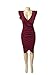 VERTTEE V Neck Ruffle Plain Bodycon Sleeveless Midi Tight Wrap Women's Party Dress Red