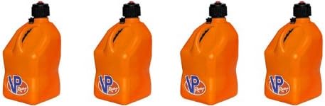 VP Racing Fuels Motorsport 5 Gallon Square Even-Density Plastic Utility Jug Orange (4 Pack). Close-Trimmed Cap and Neck for Tight Seal.