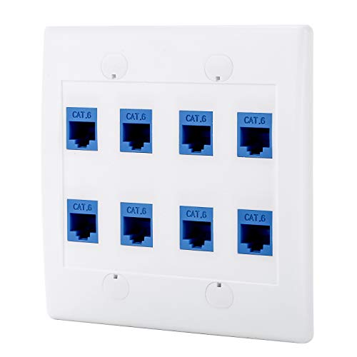 Sancable - Ethernet Wall Plate, 8 Port Cat6 Keystone Female to Female - White