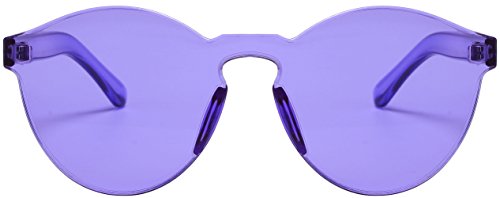 One Piece Rimless Sunglasses Transparent Candy Color Tinted Eyewear(Rose Red+Purple)
