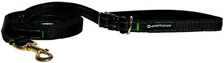 3-in-1 Hands-Free Running Walking Leash with Built-in Short Lead - Black on Black w/ Neon Green - 3/4"