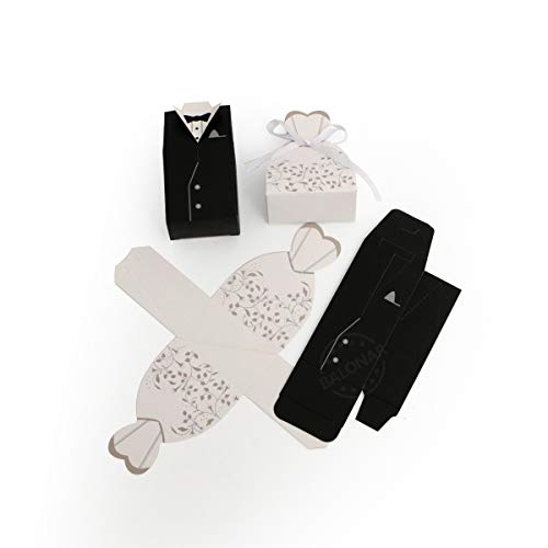 BALONAR 100pcs Wedding Party Gift Box Creative Favor Boxes Candy Bag with Silk Ribbon of Groom Bridal Tuxedo Wedding Dress for Party Supplies Wedding Anniversary Decorations