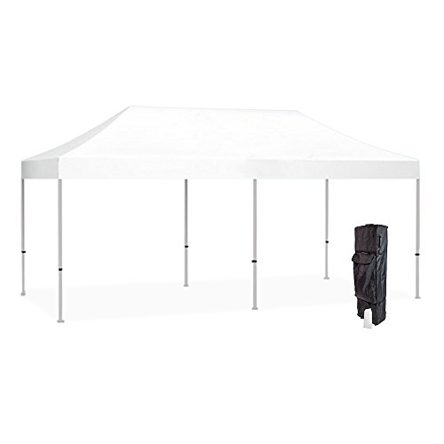 Strong Instant 10ft x 20ft White Canopy Tent Kit - EZ Pop Up Tent - Steel Hex Frame - Water-Resistant 450D Canopy with Roller Bag and Stakes