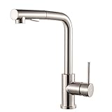 LORDEAR Modern Style Stainless Steel 2 Water Function Setting Single Handle Pull Out with Sprayer Wet Bar Brushed Nickel Kitchen Faucet, Pull Down Kitchen Sink Faucet