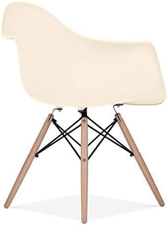 Mmilo Dining Chairs Eiffel Inspired Contemporary Plastic Seat Solid Wooden Legs, Polypropylene Cream, 64x61x81 cm