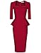 MUXXN Women's 50s 3/4 Sleeve Peplum Business Pencil Dress(XL,Burgundy)