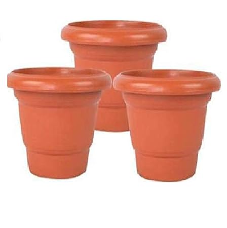 EOAN Plant Pot 10 Inch Heavy Round Plastic Planter Pots (Brown,Pack of 3)