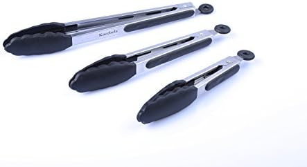 Kacebela Kitchen Tongs, Set of 3 Non-Slip Stainless Steel Silicone Tongs Set BBQ Grilling Tongs - 7" &amp; 9" &amp; 12" - Black