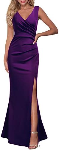 WOOSEA Women Sleeveless V Neck Split Evening Cocktail Long Dress